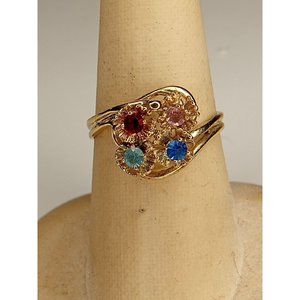 SS Marked‎ 4 Multicolor Rhinestones Gold Tone Ring Size 8.25 (10c2)